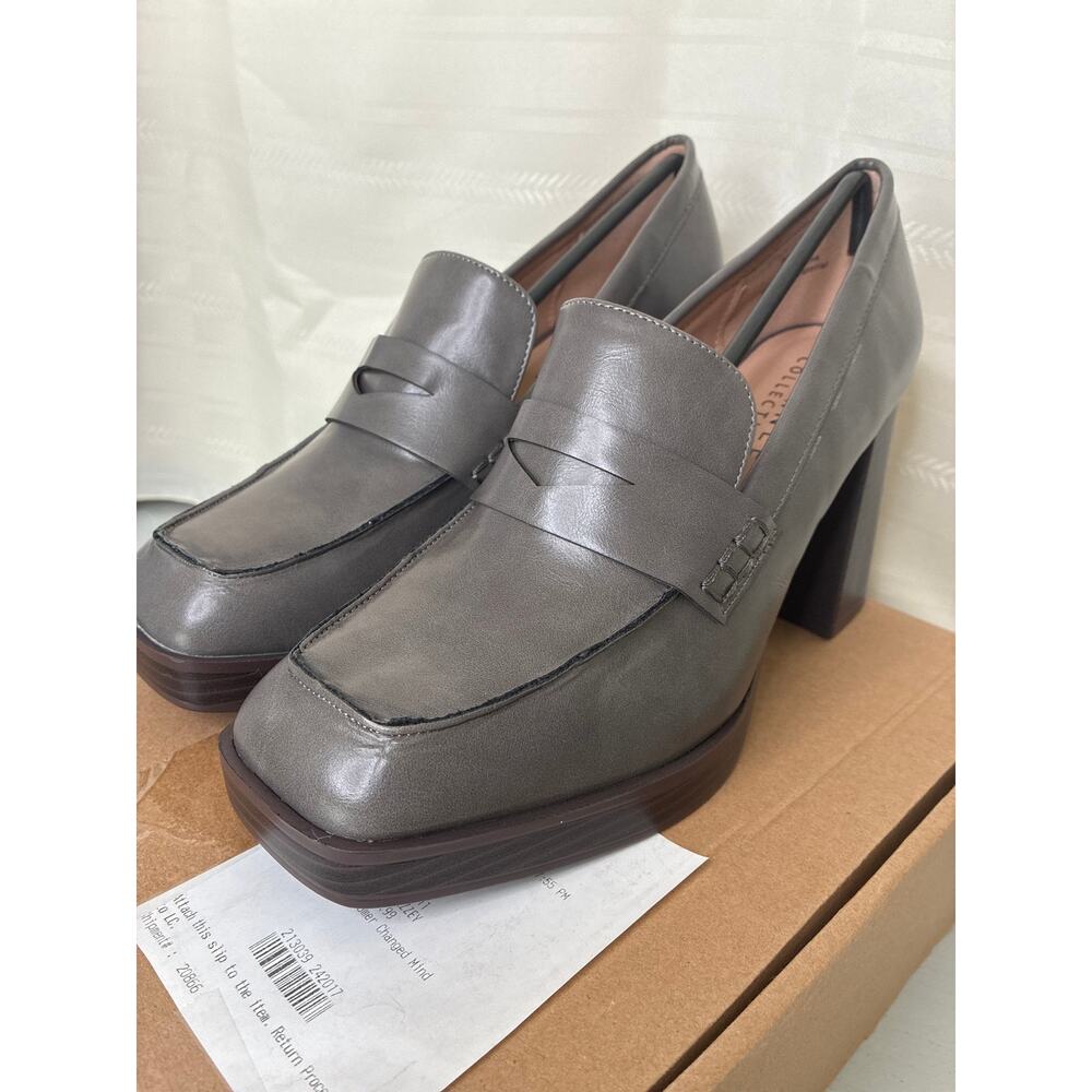 Journee Collection Ezzey-WD Square Toe Stacked Heel Pumps Grey Size 10